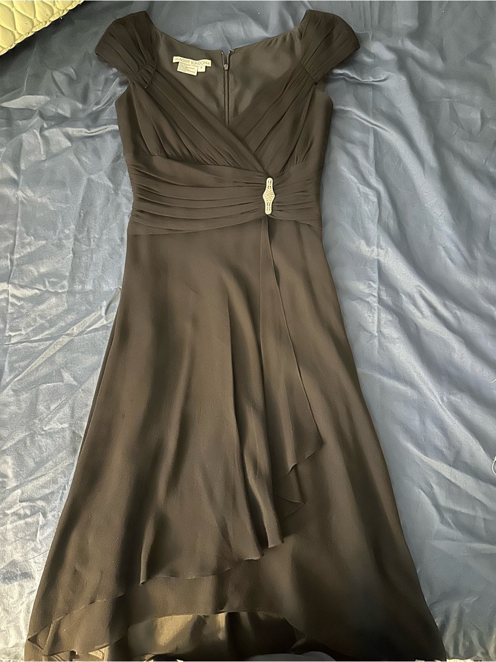 Maggy London Brown Cap-Sleeve V-Neck Midi Dress vintage